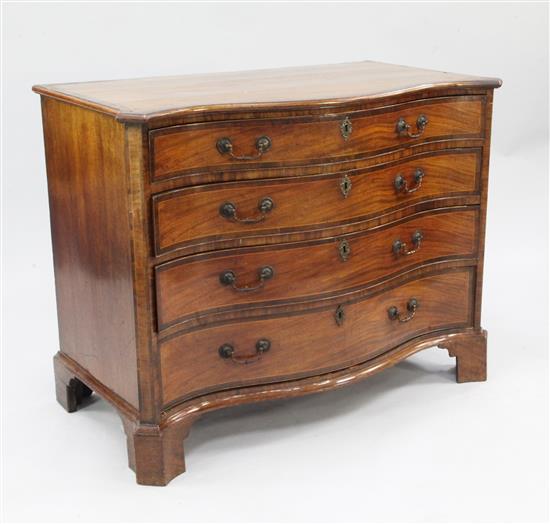 A George III mahogany and tulipwood serpentine commode, W.3ft 6.5in.